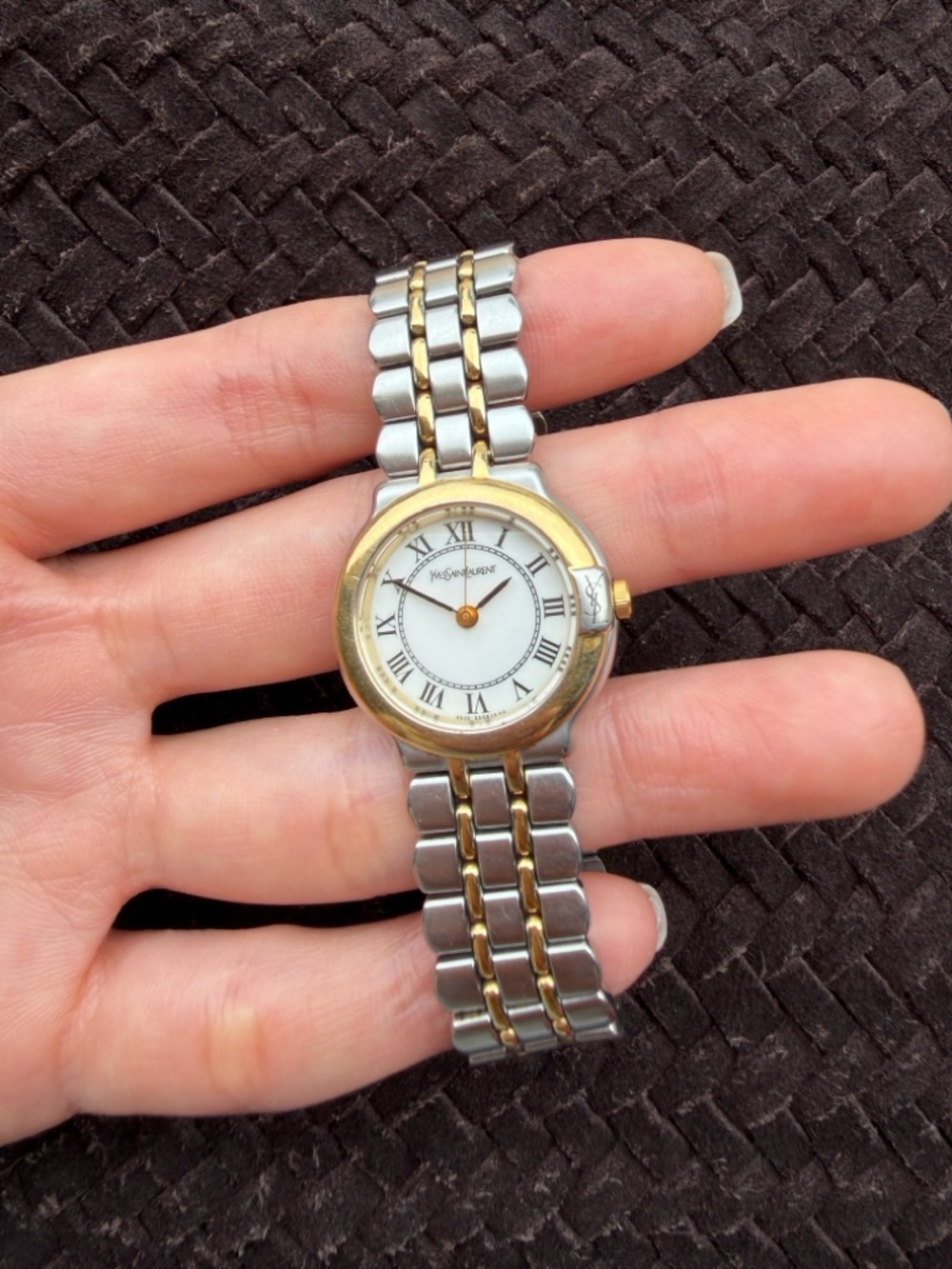 Yves Saint Laurent Two-Tone Gold and Silver Roman Numeral Watch